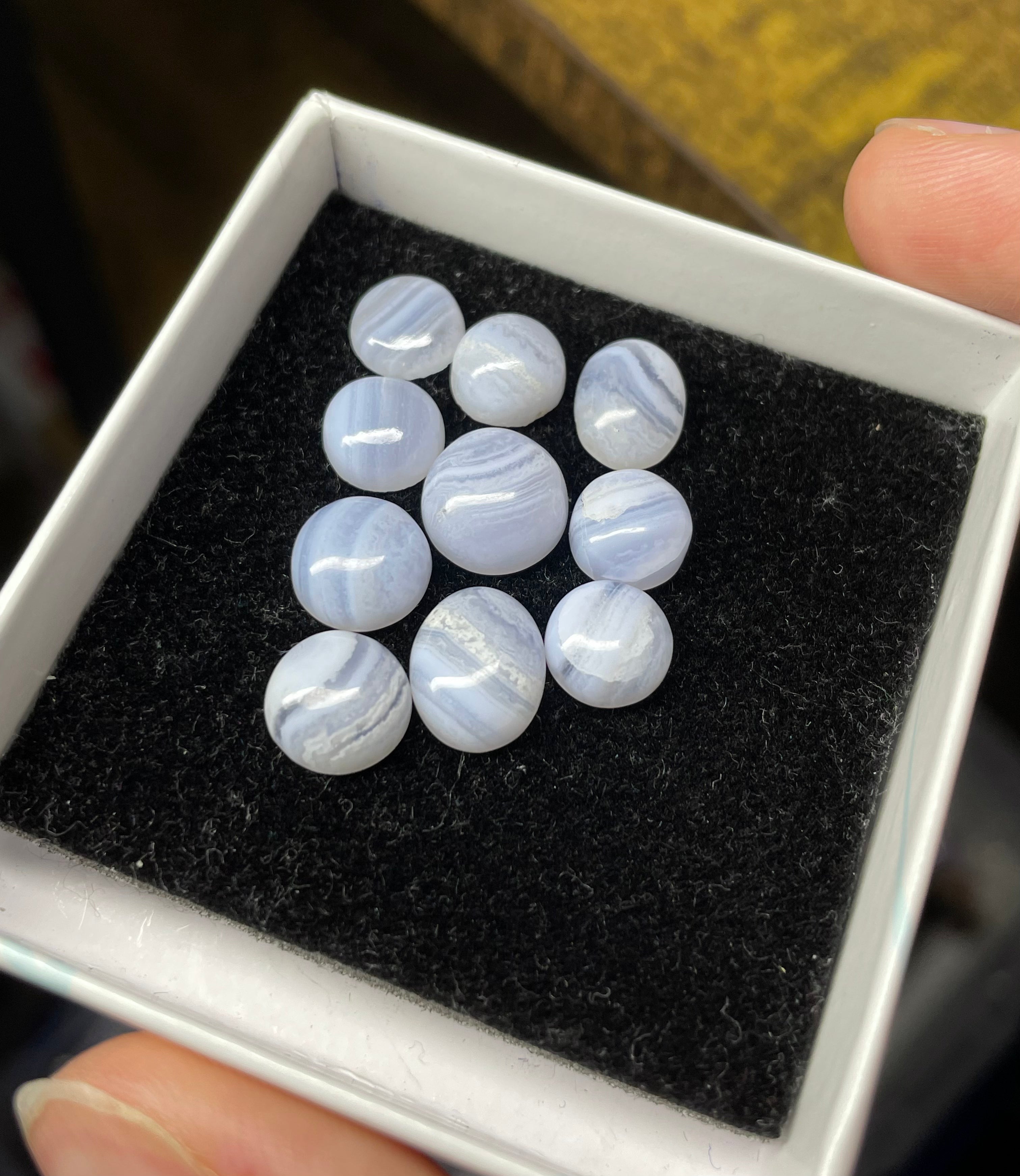 10 x Random Mini Blue Lace Agate Cabochons Box